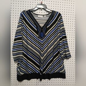Avenue Blue and Black Striped V-Neck Tunic